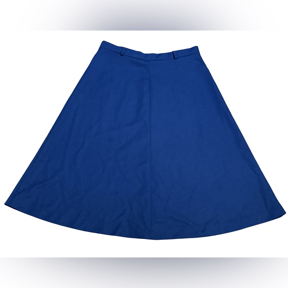 Vintage Navy A-Line Midi Skirt Size 14 High Waist Flared 70s 80s office